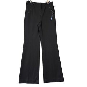 White House Black Market Maritime Flare Pants Womens 6R Black Buttons Career NEW